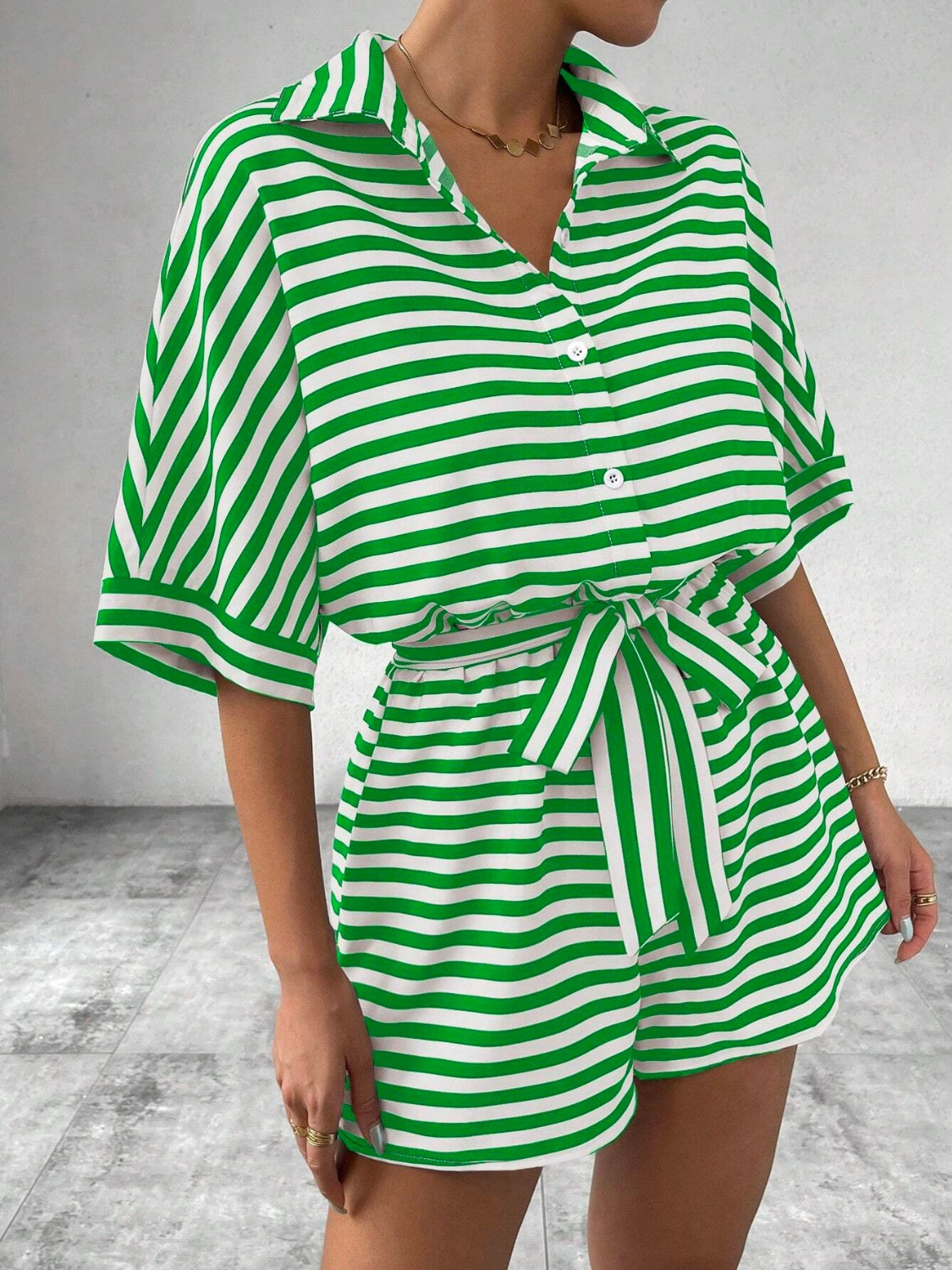 Striped Romper - Tie Waist