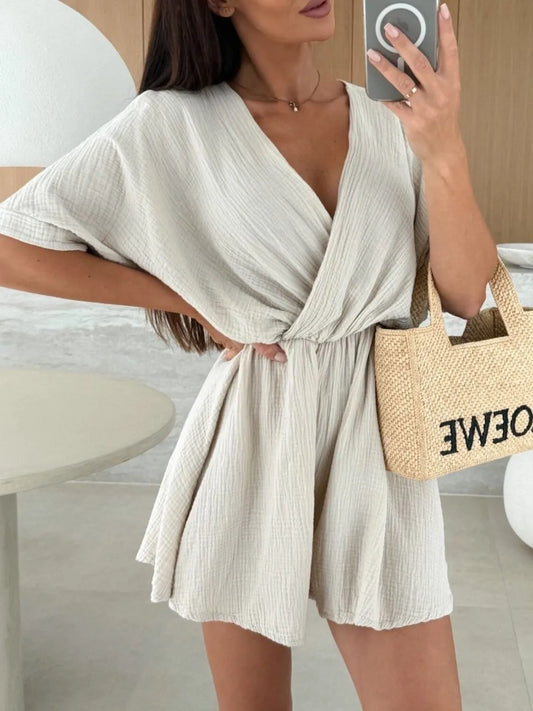 Surplice Half Sleeve Wrap Romper
