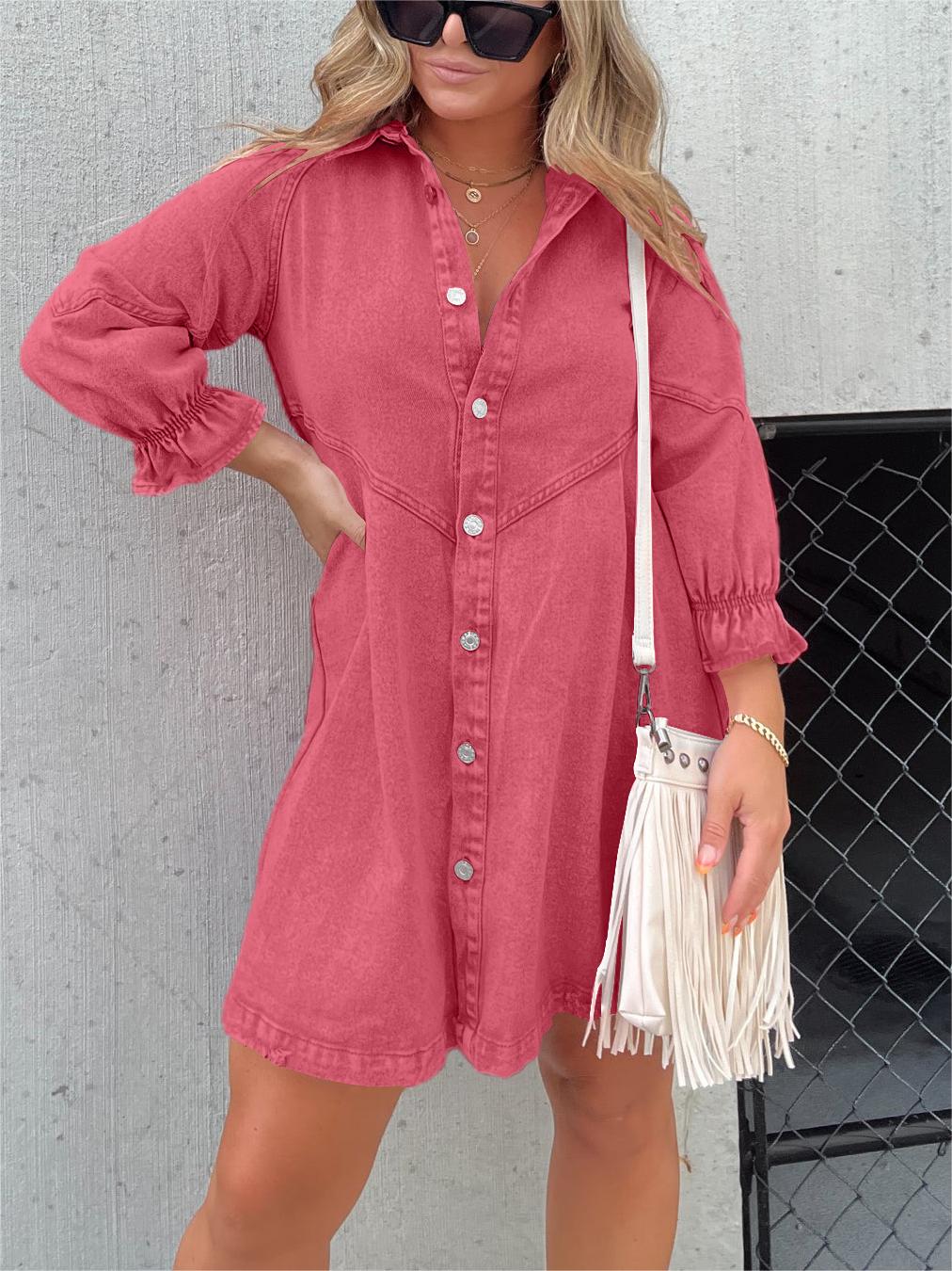 Nola | Chic Turn-Down Collar Denim Midi Dress