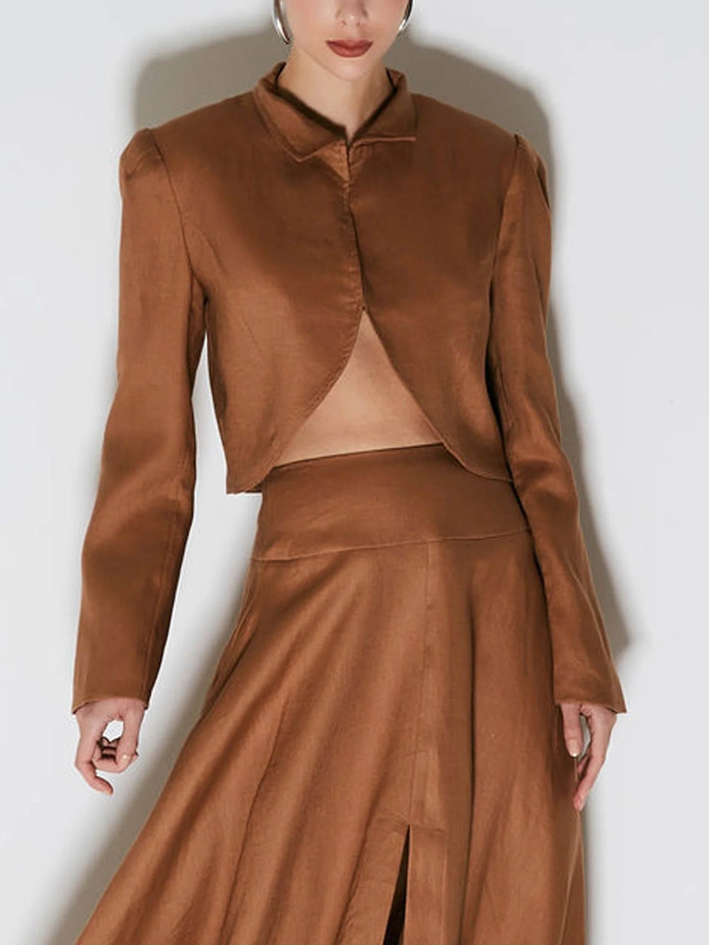 Elegant Asymmetric Short Blazer Brown