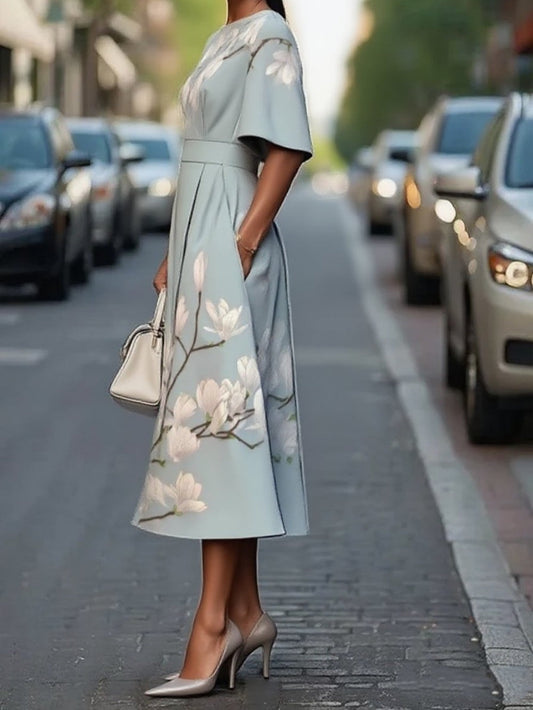 Women's Vintage Elegant Floral Print Midi Dress