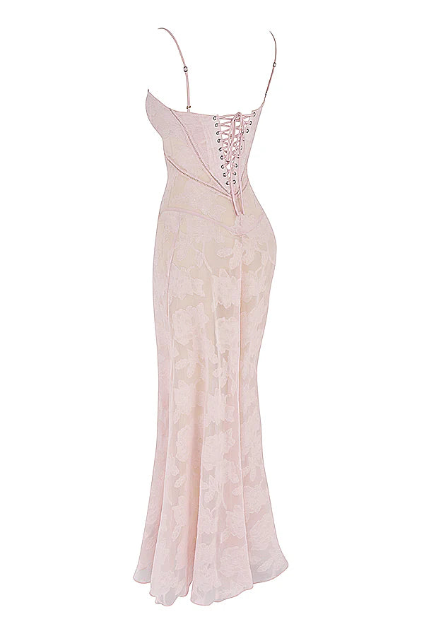 Floral Tie-Back Maxi Dress -Pink