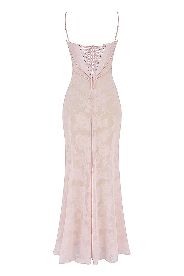 Floral Tie-Back Maxi Dress -Pink