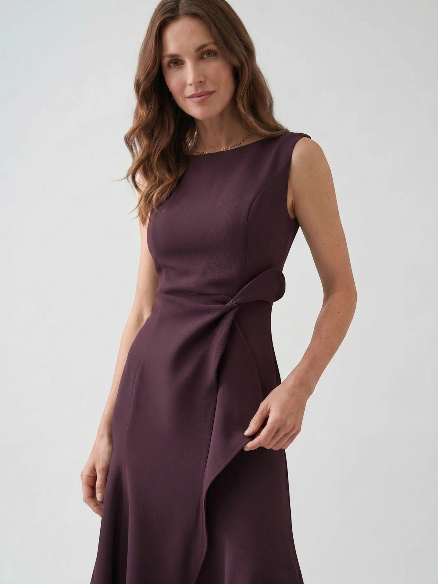 Scarlett — Elegant Wrap Front Midi Dress With Timeless Fit And Flare Style Burgundy