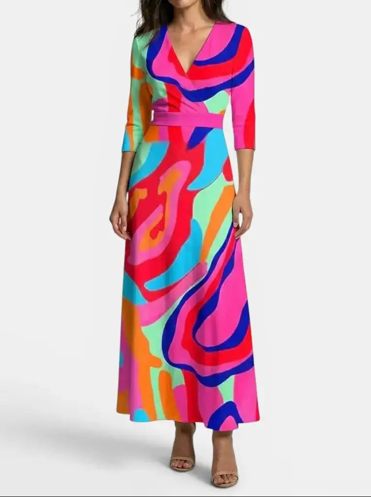 Genevieve — Elegant Fabric Maxi Dress With Graceful Timeless Evening Design Multicolor