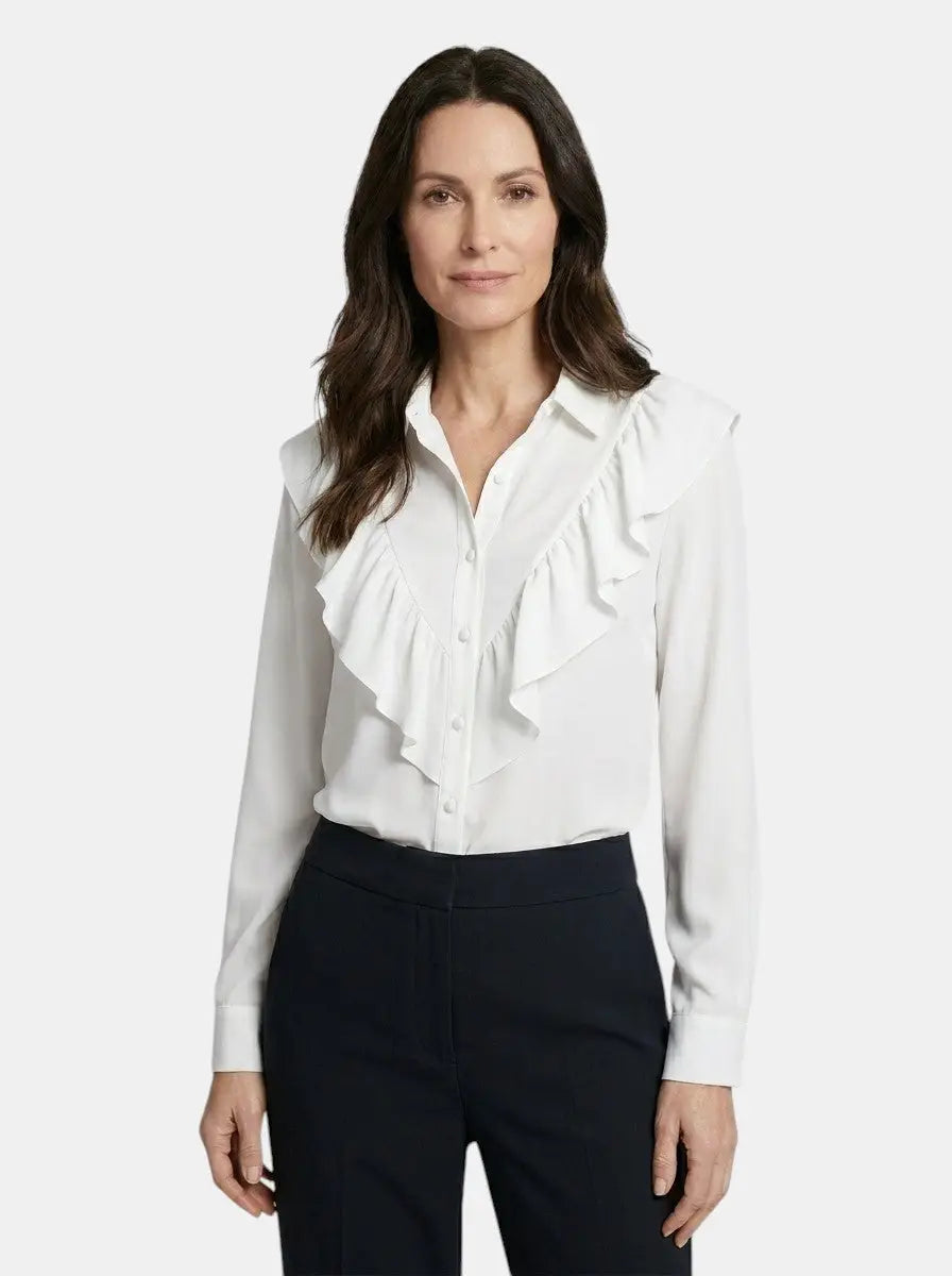 Calliope — Elegant Leopard Print Long Sleeve Blouse For Stylish Year-Round Wear Plain White