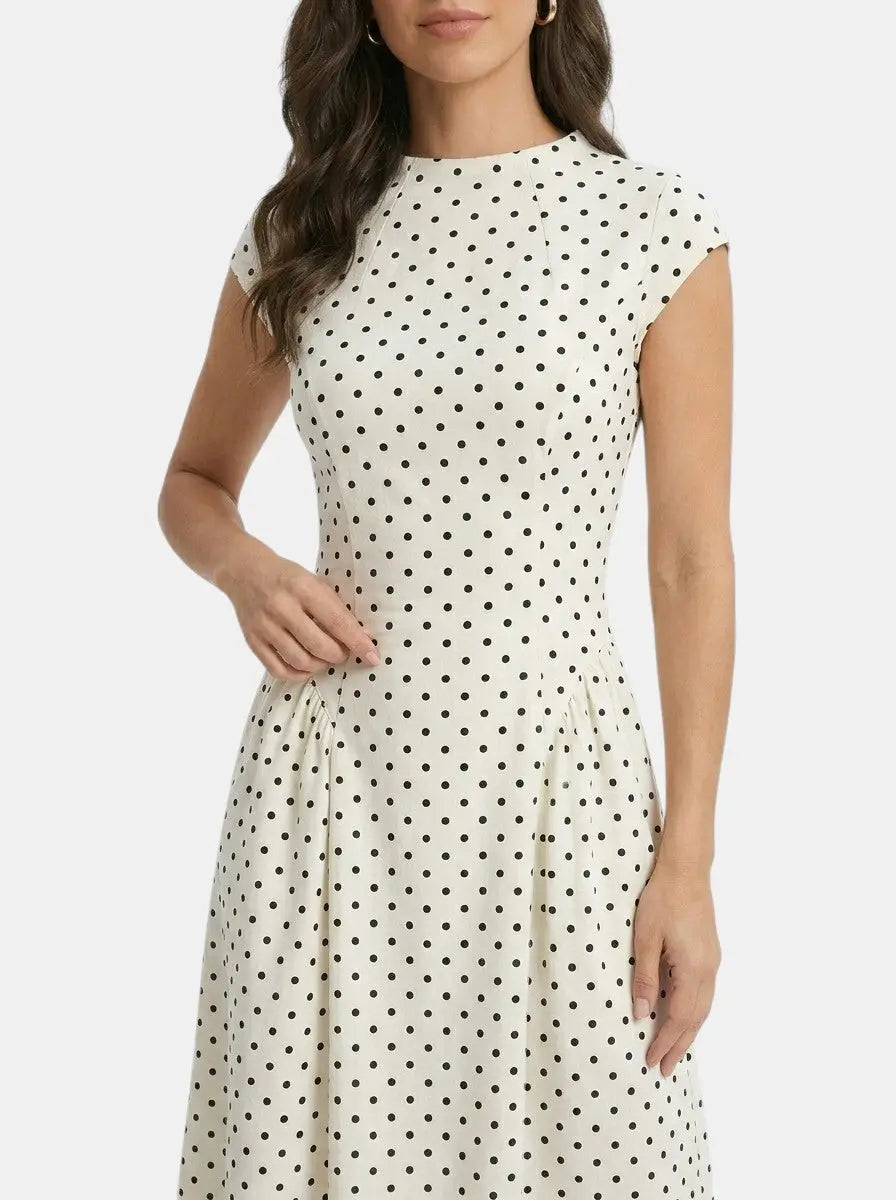 Anastasia — Elegant Polka Dot Maxi Dress With Chic Cap-Sleeve A-Line Design