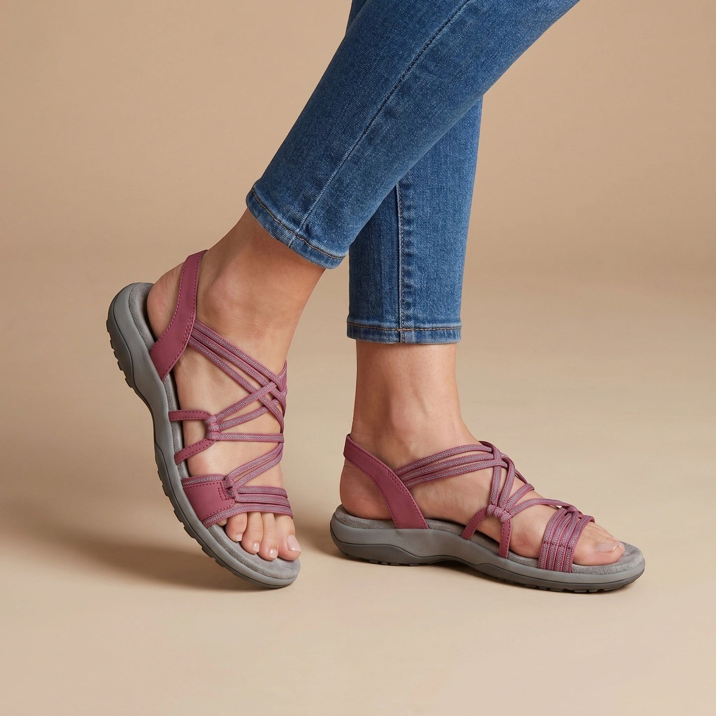 Sienna — Lightweight Elastic Strap Sandals With Comfortable Open Summer Design Dark Pink