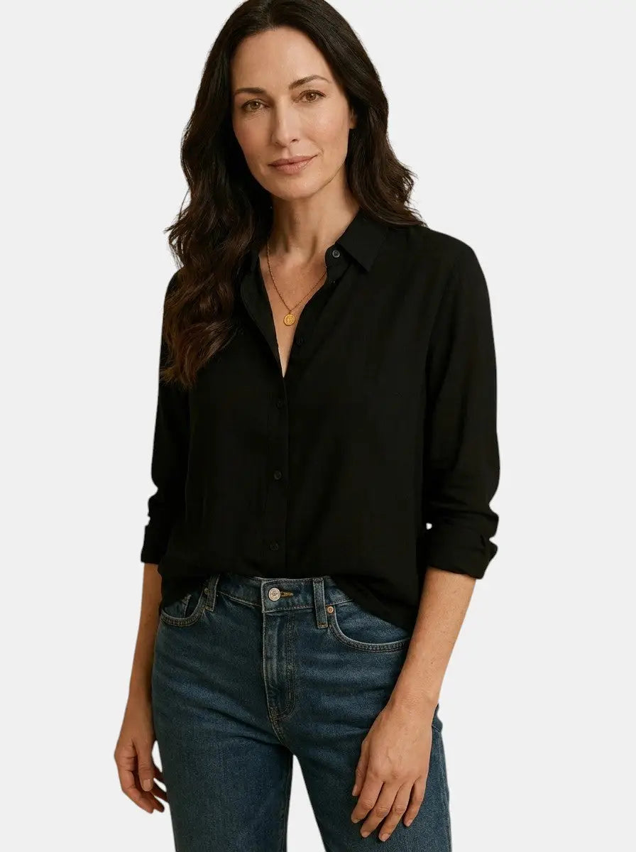 Marbella — Soft Drape Long Sleeve Blouse With Elegant Relaxed Summer Style Black