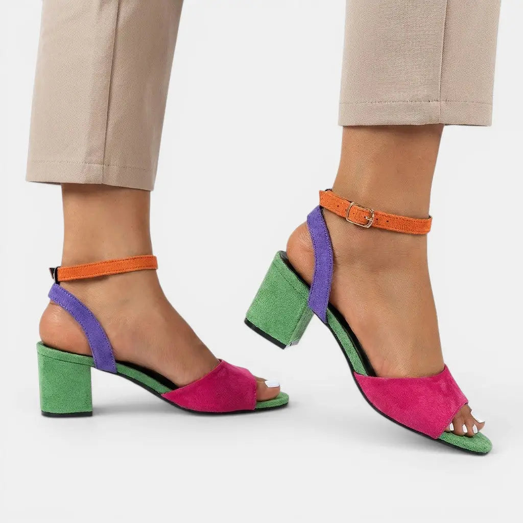 Colourblock — Synthetic Colourblock Slingback Heels With Elegant Adjustable Dress Design Dark Pink