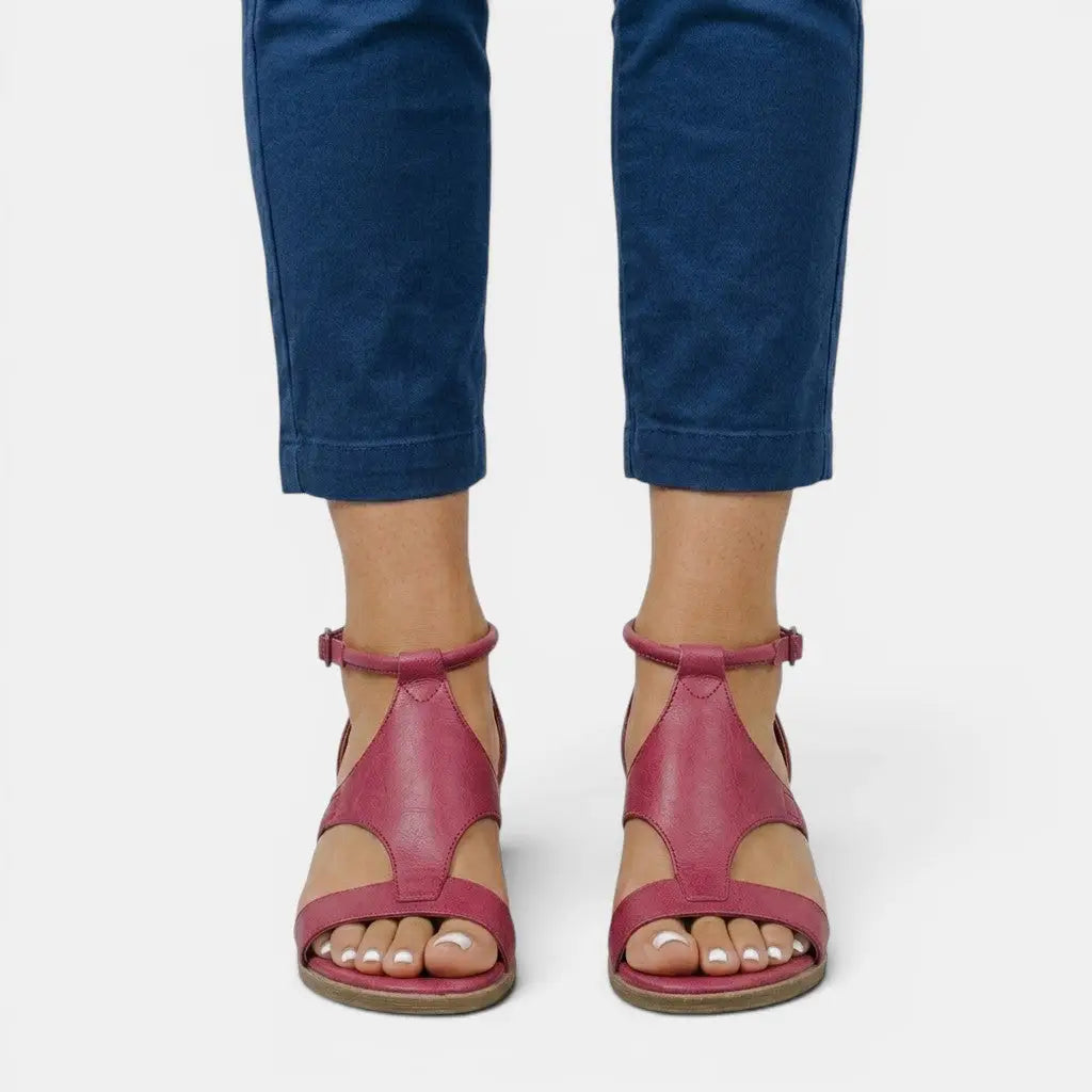 Wedgeopen — Synthetic Leather Wedge Sandals With Elegant Open Toe Summer Design Red