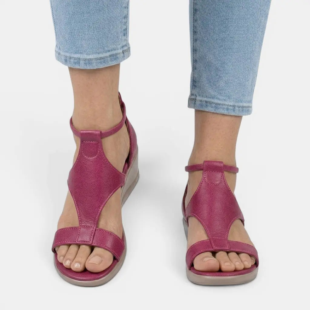 Puwedge — Synthetic PU Wedge Sandals With Stylish Open-Toe Summer Design Dark Pink