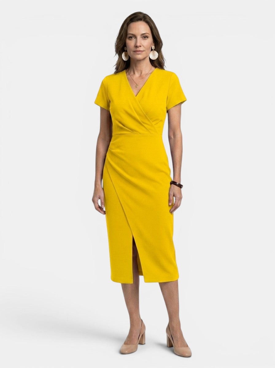 Marisha — Vibrant Cotton Maxi Dress With Flowing Wrap Style Summer Design Yellow