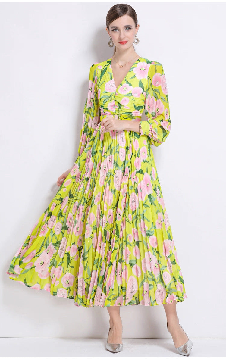 Limonetta Blossom Pleated Dress