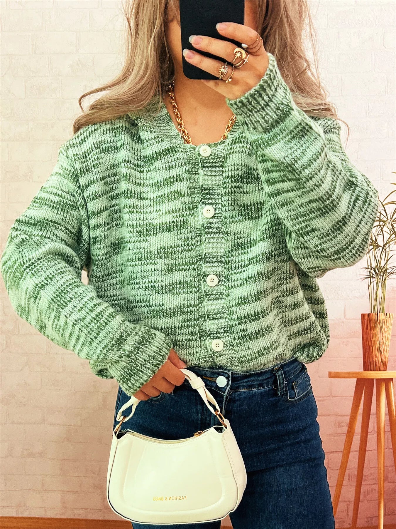 Women’s Multi-Colored Knit Button-Down Cardigan – Cozy Colorblock Sweater