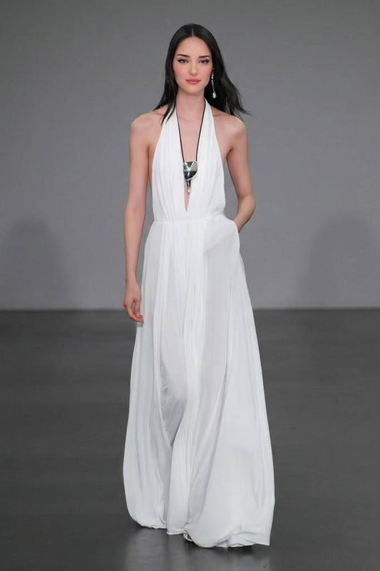 Vacation-style Halter-Neck Backless Maxi Dress