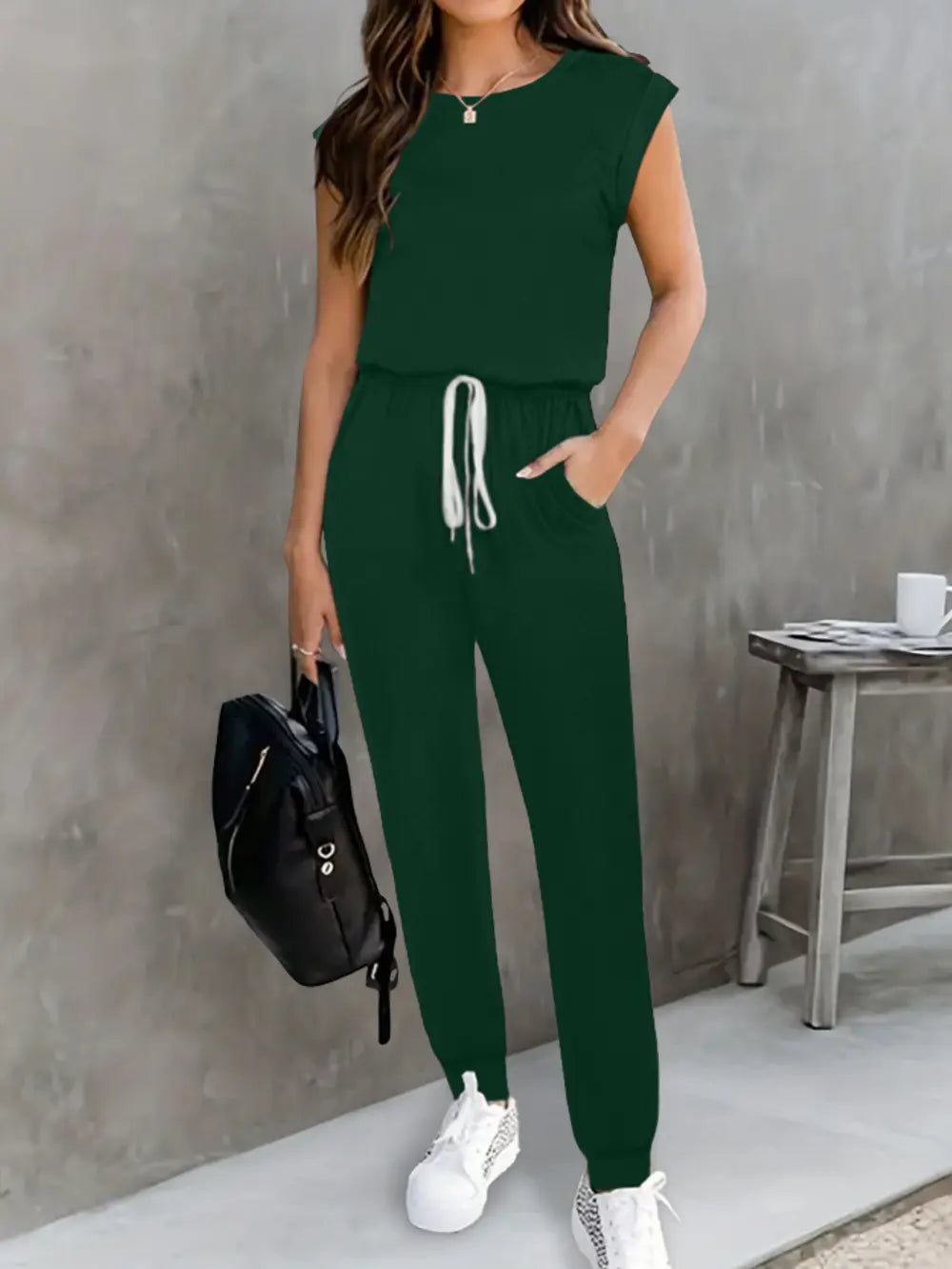 EmpowerEase Sleeveless Drawstring Jumpsuit