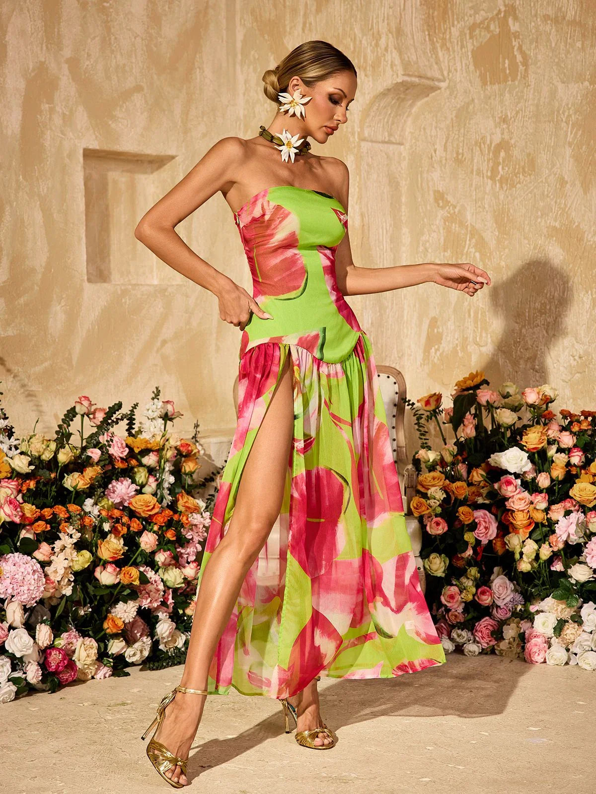 Rosa Verde Slit Maxi Dress