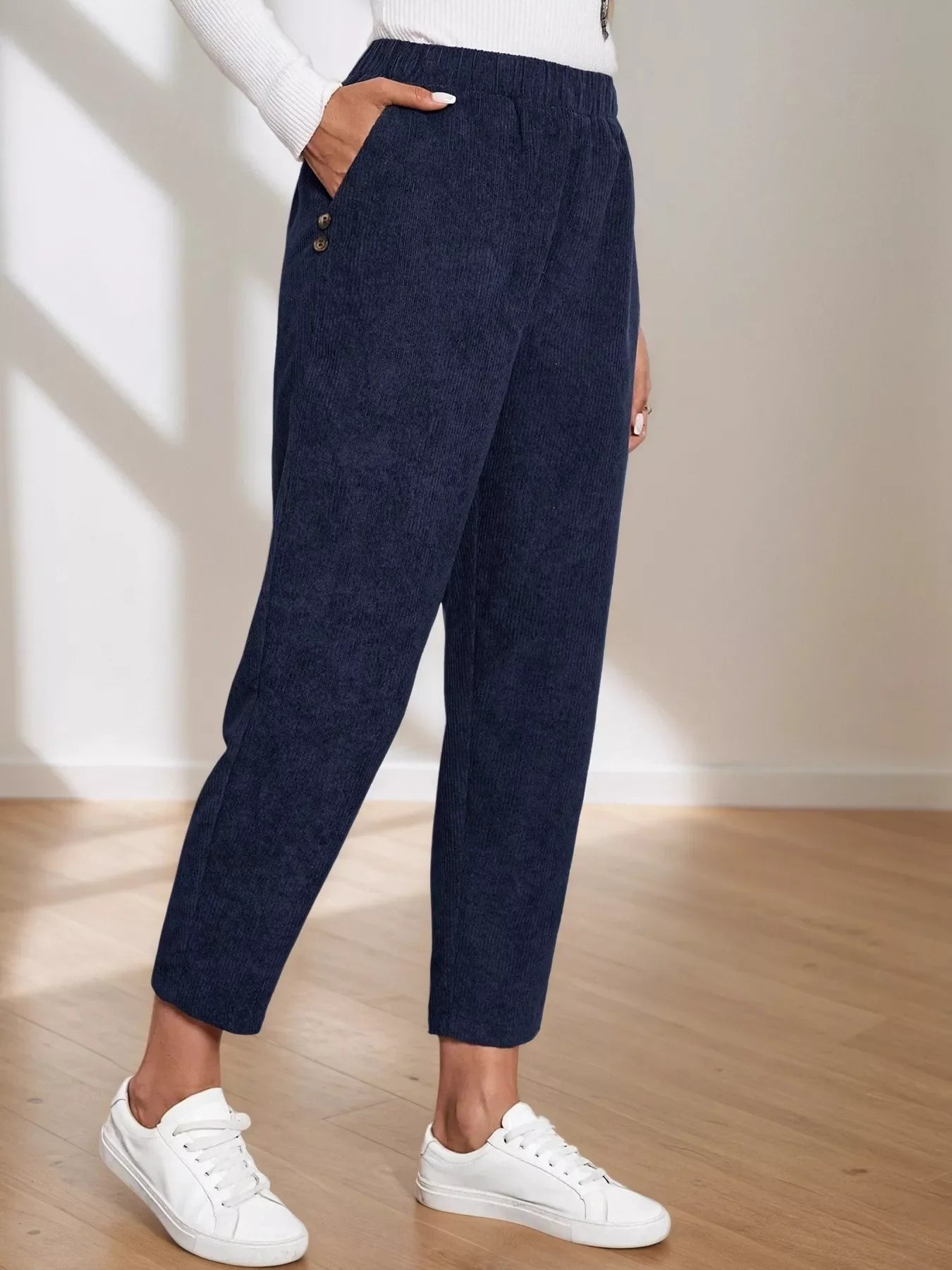 Corduroy Elastic Waist Cropped Pants