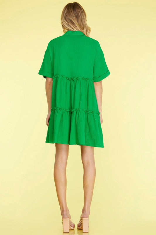 Emerald Frill Tiered Mini Dress