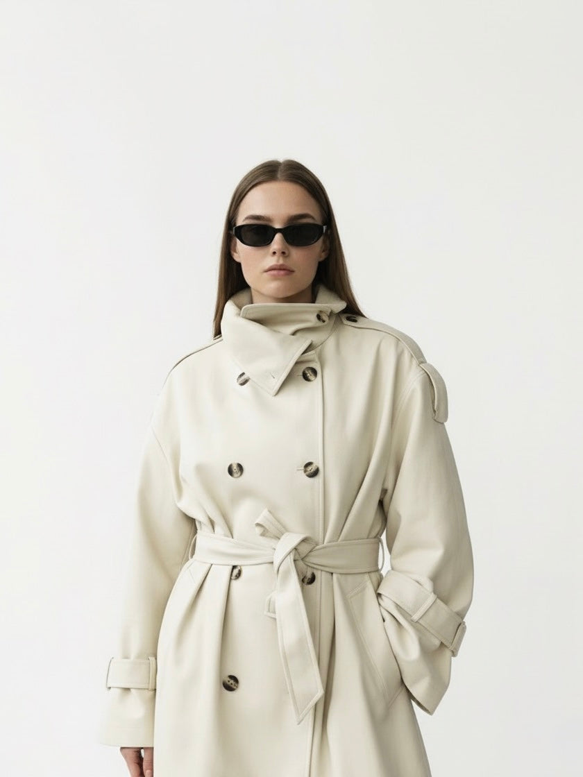 Zoe | High-Neck Belted Long Trench Coat
