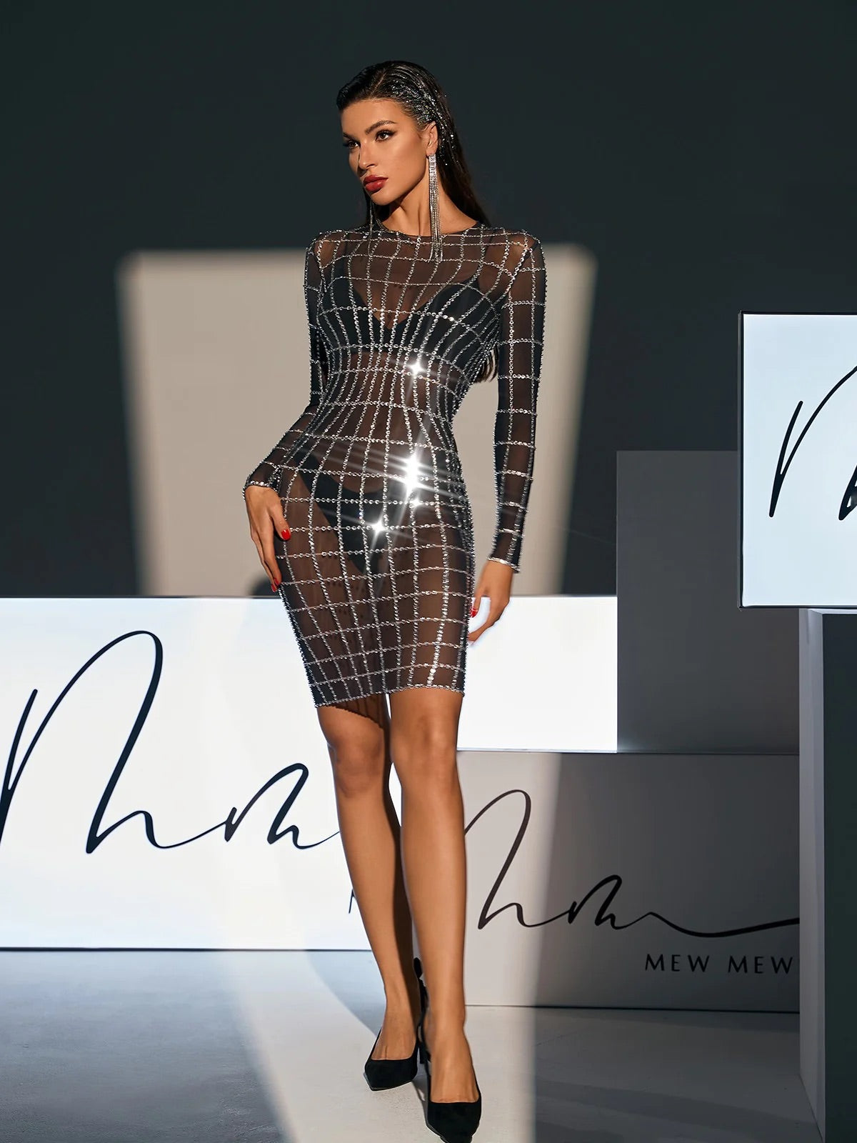 Rhinestone web mini dress