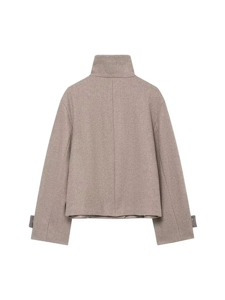 Women's High Neck Cropped Button Jacket ANGELA