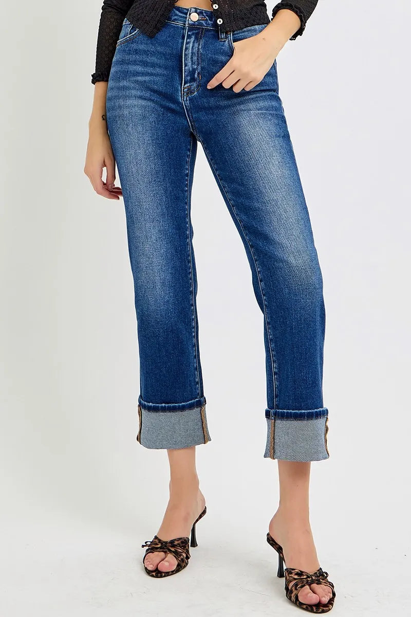 Curvy Fit High Rise Ankle Cuffed Jeans – Full Size
