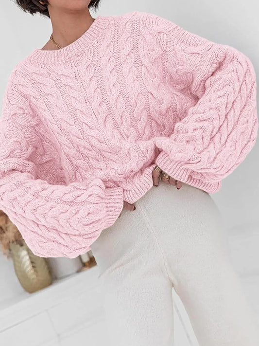 Cable Knit Long Sleeve Sweater – Cozy, Classic Winter Essential