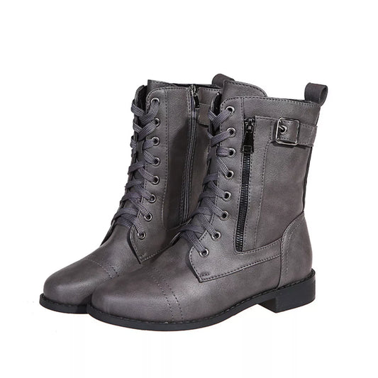 Lace-Up Ankle Boots with Zipper Detail