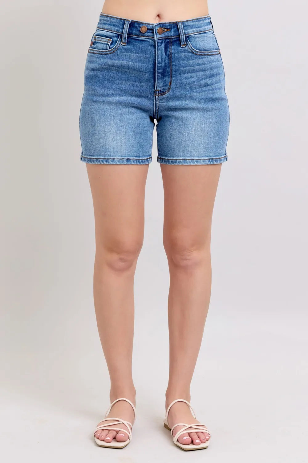 Plus Size Denim Shorts (S–3XL) | 2-Button Stretch Shorts