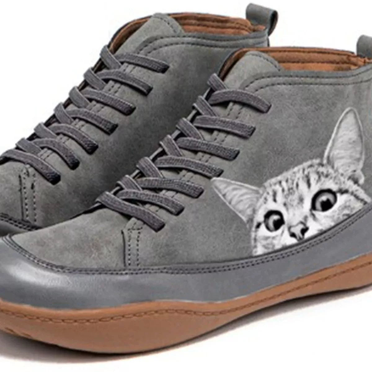 Cat Print Striped Ankle Sneakers