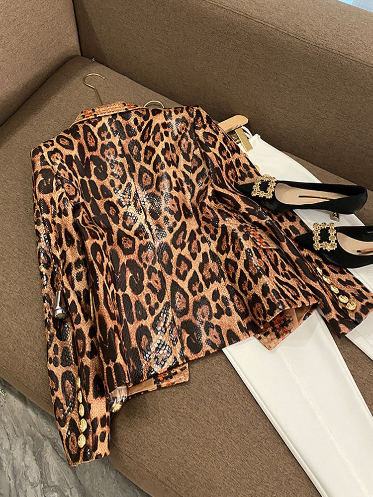 leopard leather blazer
