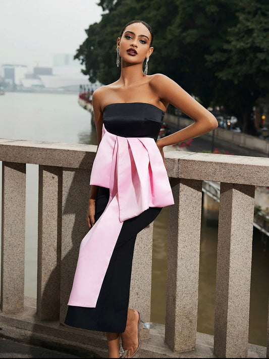Pink bow midi dress