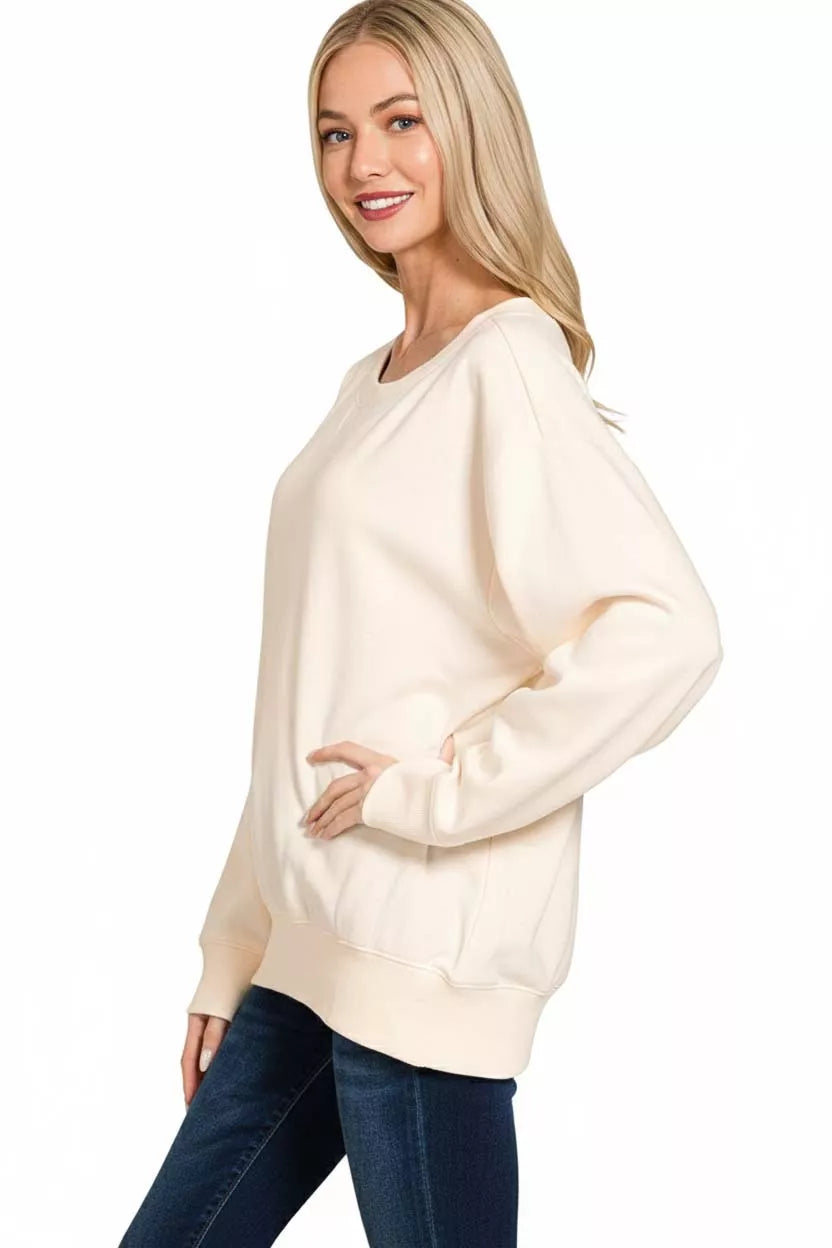 Cozy Cream Fleece Boat Neck Sweatshirt