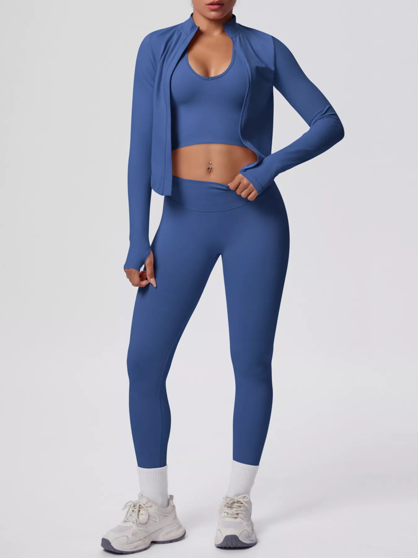Stylish Activewear - Tank with Zip-Up Jacket Leggings Three-Piece