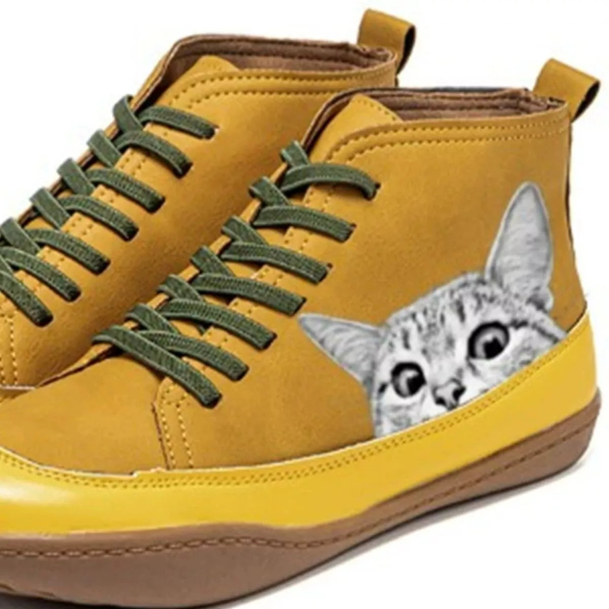 Cat Print Striped Ankle Sneakers