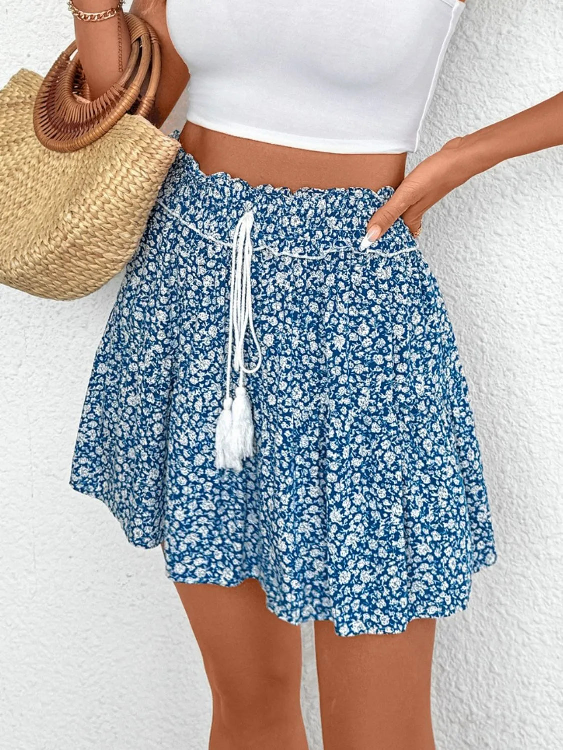 Tassel Floral Mini Skirt