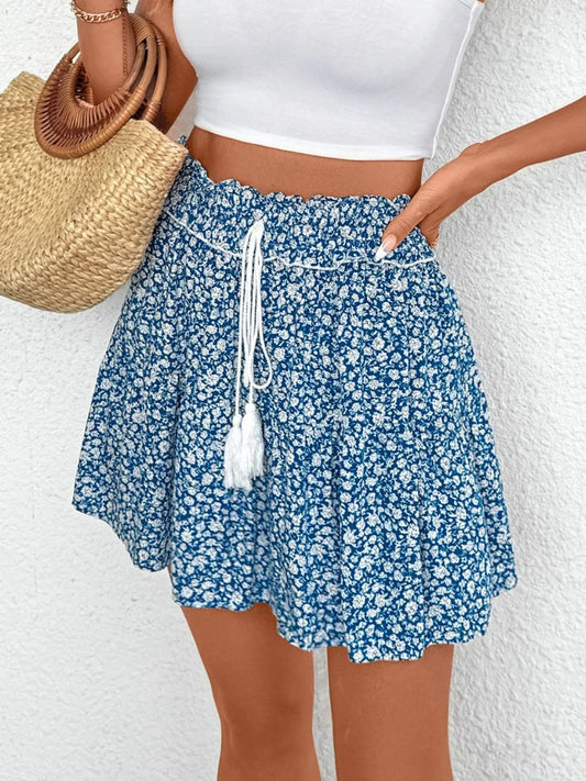 Tassel Floral Mini Skirt