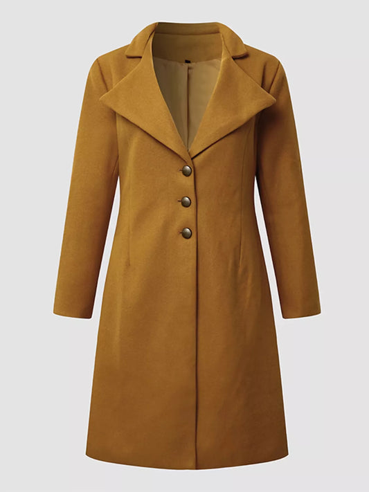 Full Size Single-Breasted Long Sleeve Overcoat Plus Size