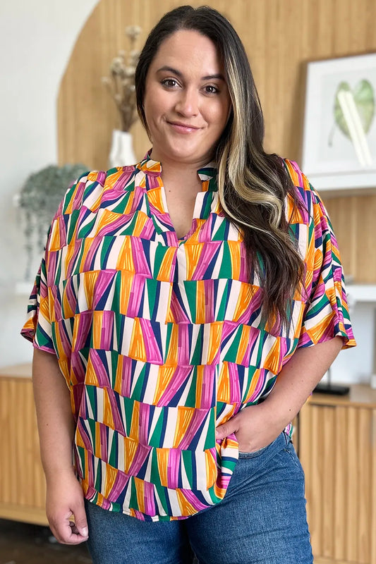 Color Pizazz Notched Dolman Sleeve Top