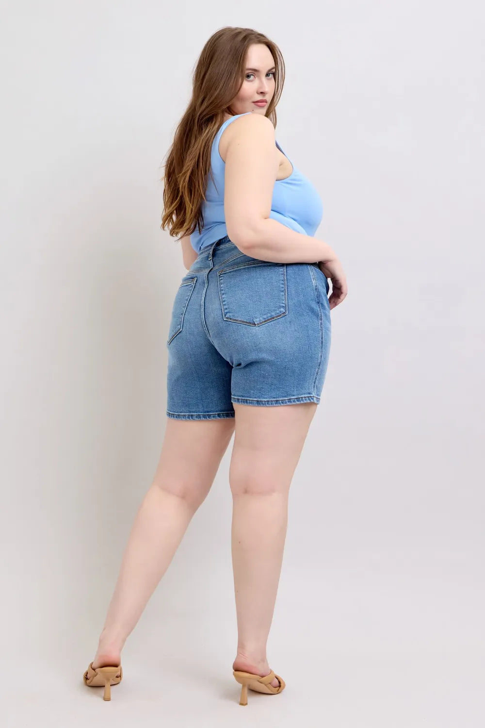 Plus Size Denim Shorts (S–3XL) | 2-Button Stretch Shorts