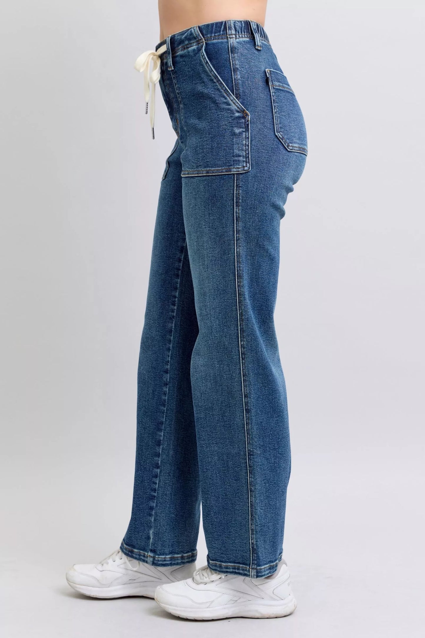 Relaxed Drawstring Straight-Leg Jeans