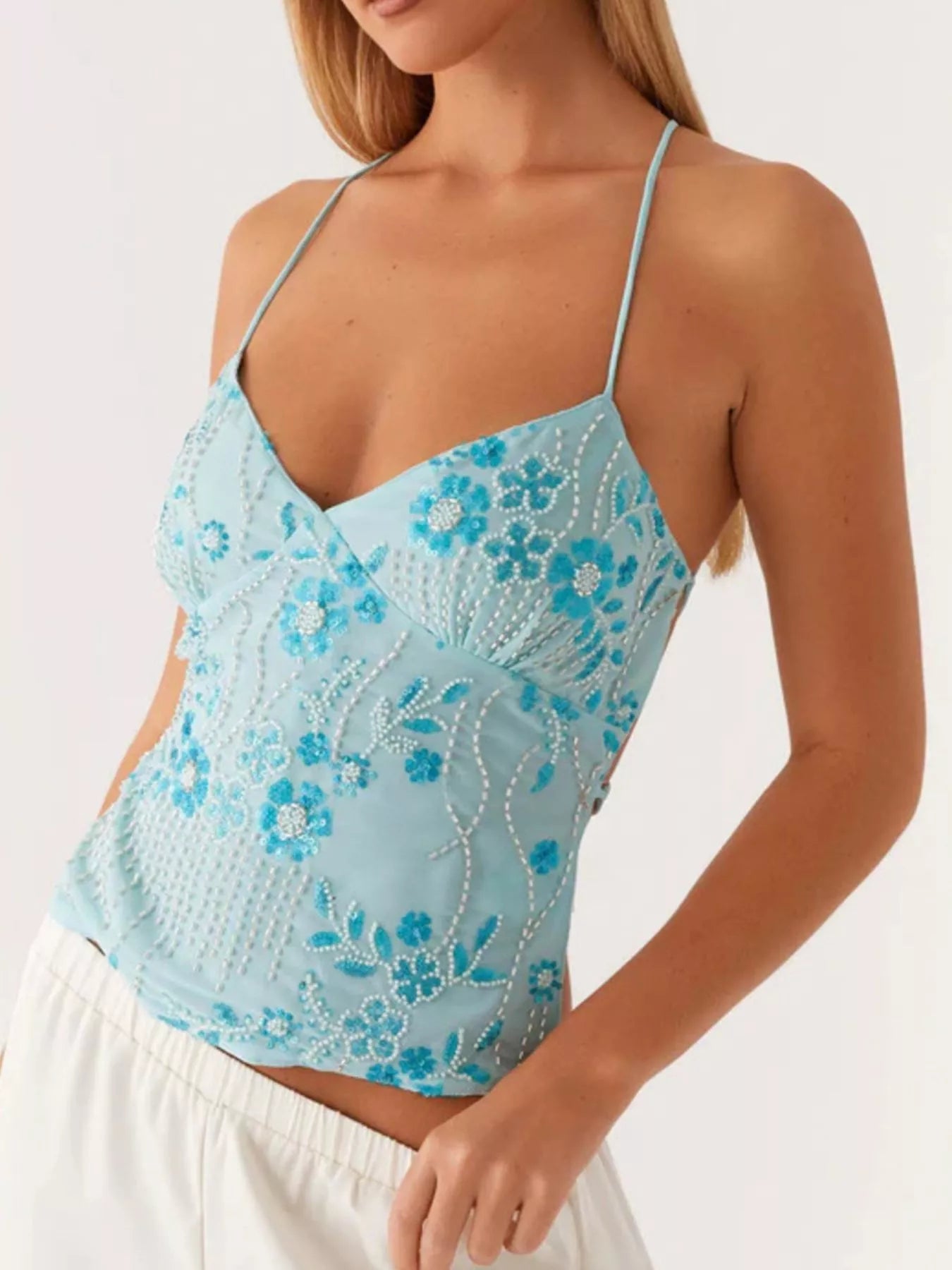 Embroidered Sequin Tie Back Cami
