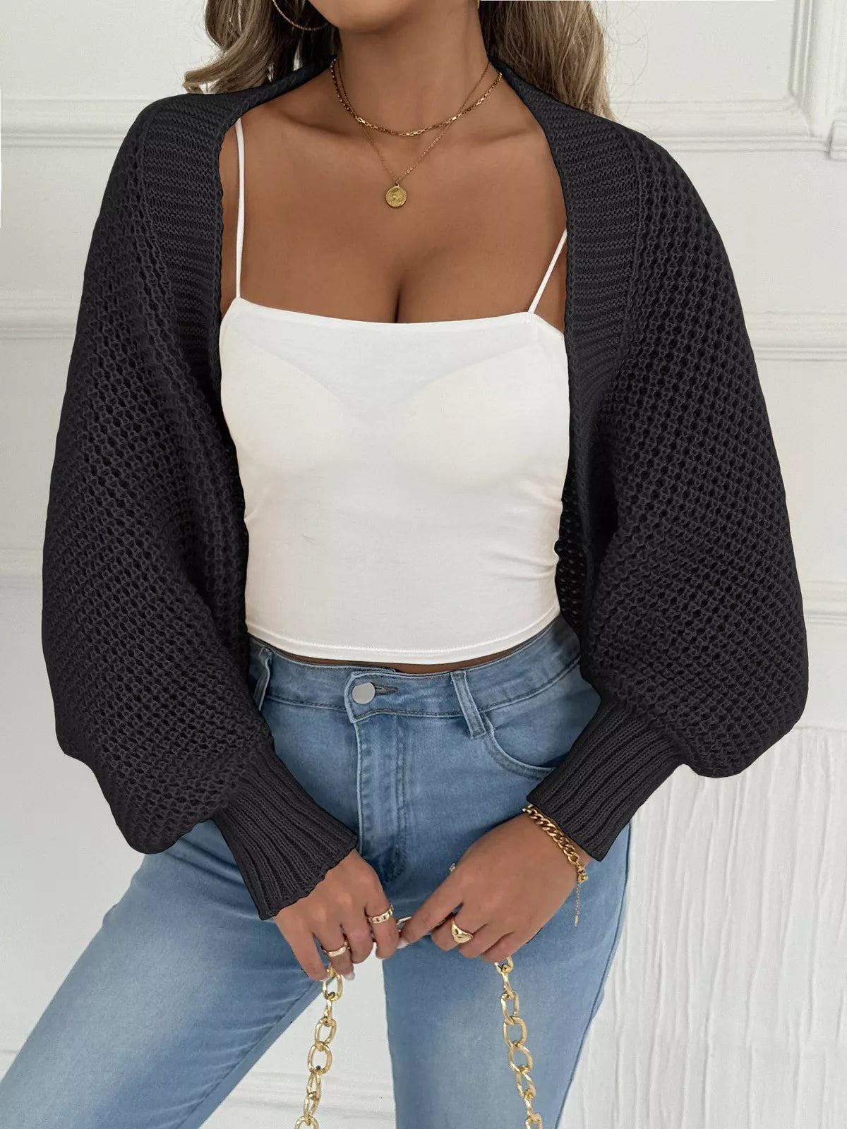 Open Front Batwing Sleeve Cardigan – Cozy Women’s Relaxed Fit Layering Sweater