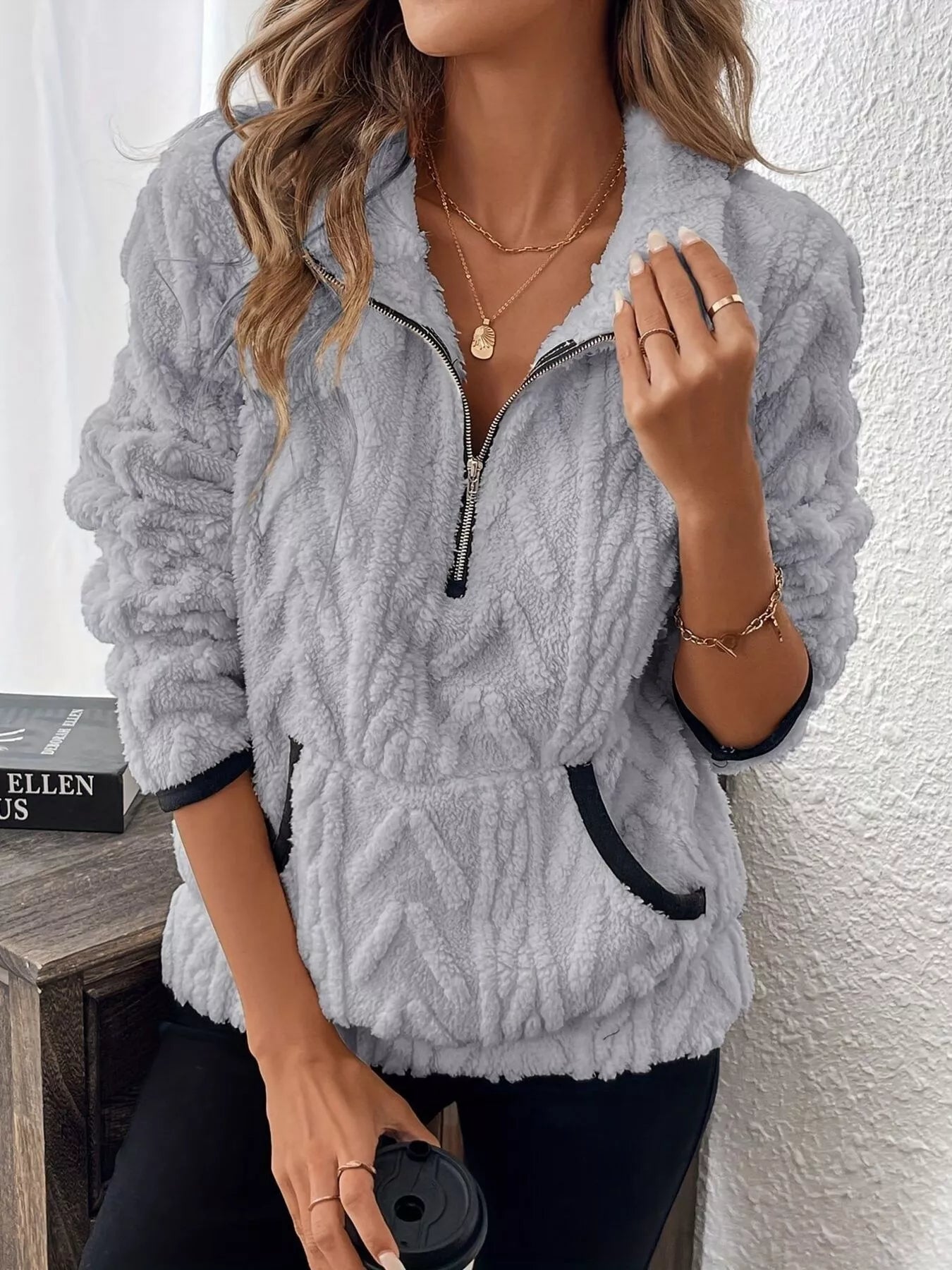 Full Size Fleece Half Zip Sweatshirt Plus Size