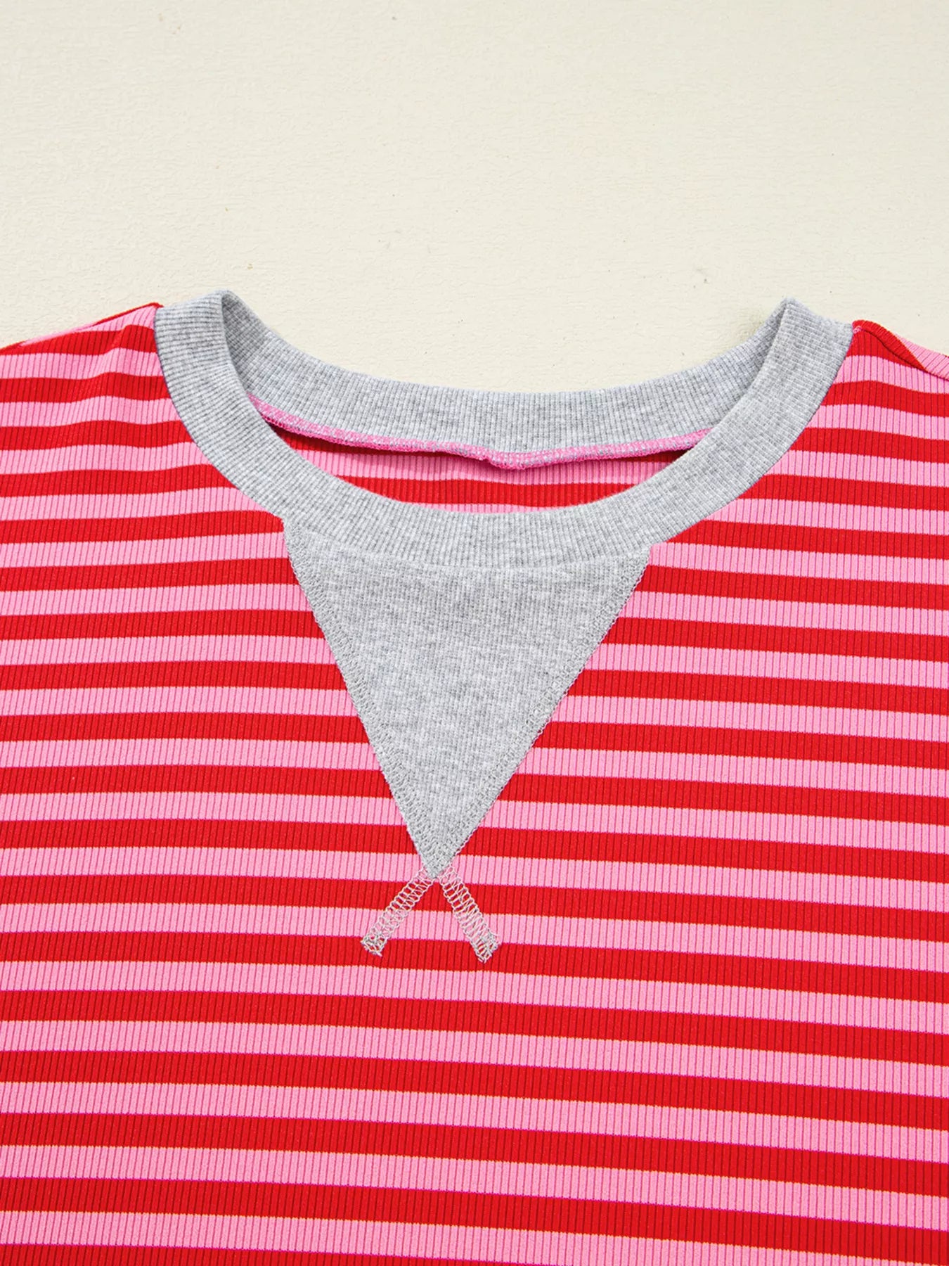 Women's Strawberry Stripe Drop Shoulder Baggy Top & Shorts Set – Casual Lounge Two Piece Outfit