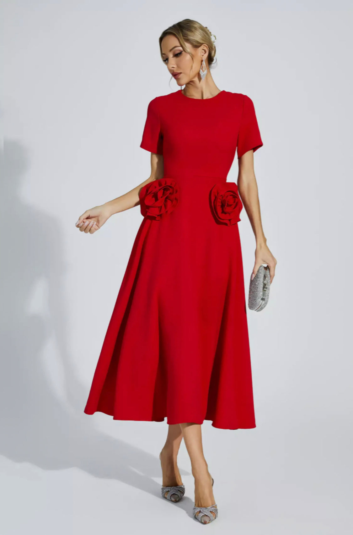 Greta flower red midi dress Size S