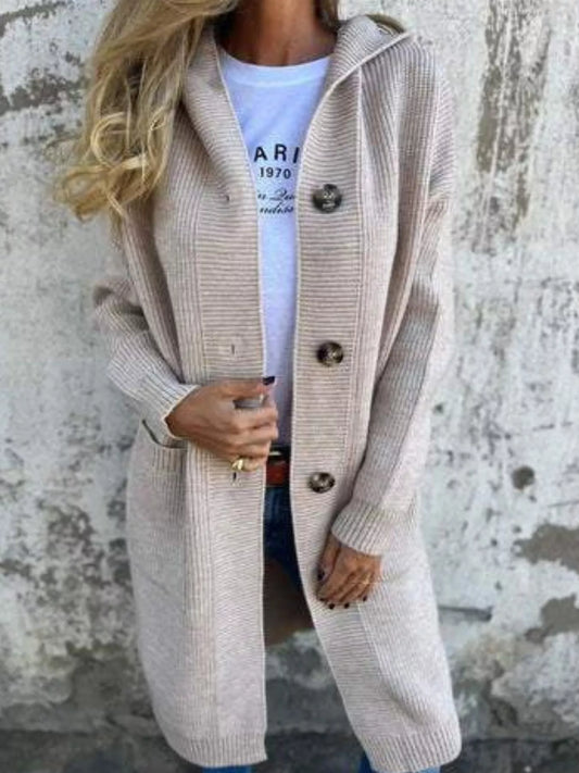 Full Size Button-Down Hooded Cardigan Plus Size