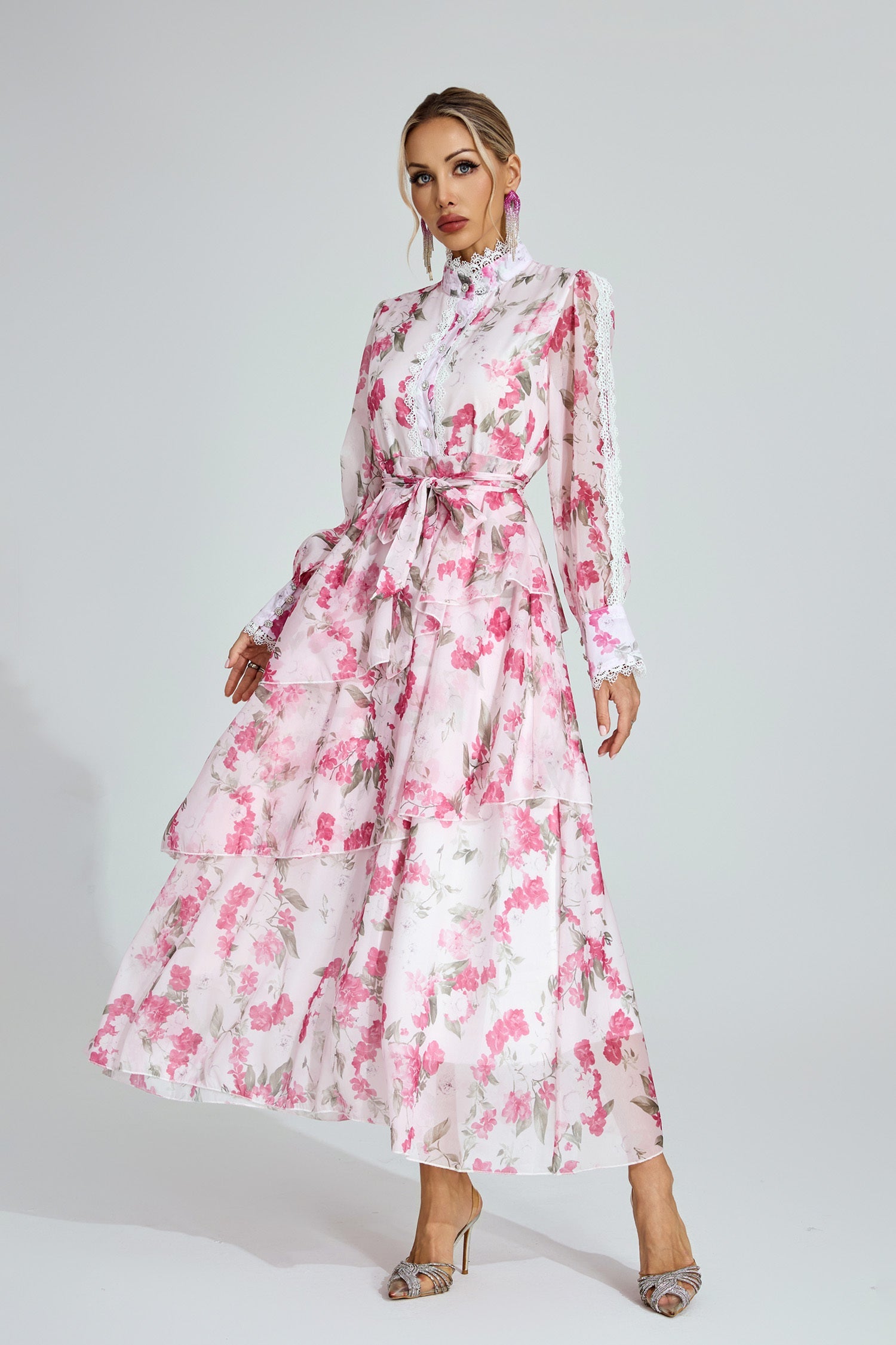 Rosalie Tiered Pink Floral Dress